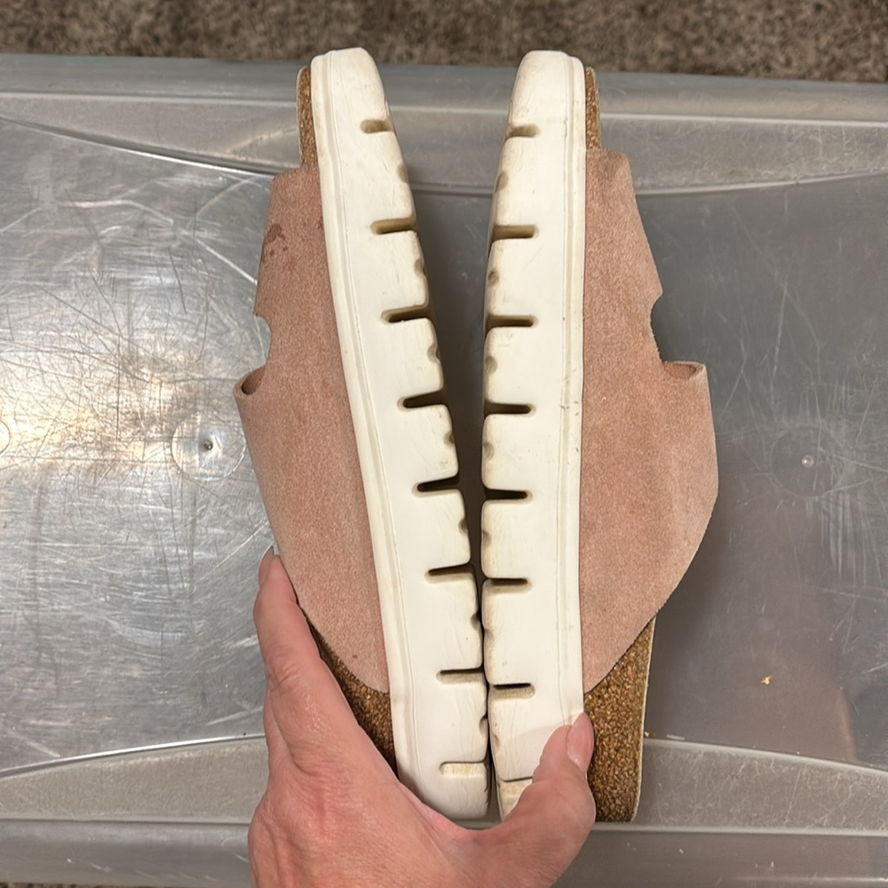 Birkenstock Papillio Pink and Tan Sandals with Contoured Footbed - Picture 4 of 7